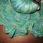 Another basketweave scarf, knit lengthwise with ruffled edges, in mercerized cotton.