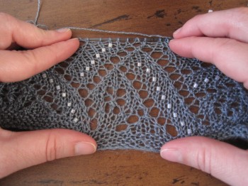 This is what the pattern will look like after blocking, when the lace really opens up.