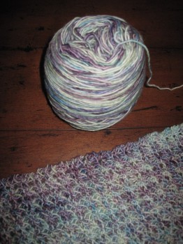 My ball of the "Mother's Day" colorway and Hydrangea Scarf in progress.